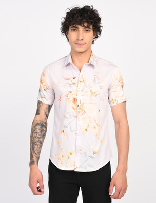 Art Reaalm Men Floral Print Casual Grey Shirt