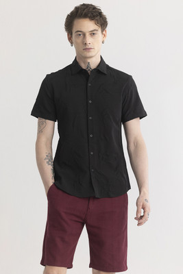 Snitch Men Self Design Casual Black Shirt