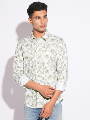 BEING HUMAN Men Self Design Casual Green Shirt
