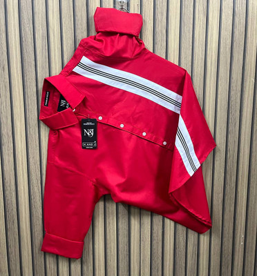 N AND J Men Printed Casual Red Shirt