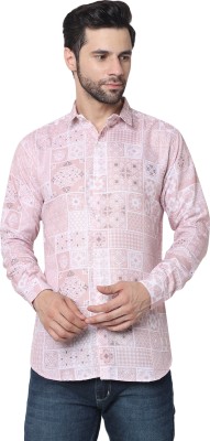 HouseOfCommon Men Printed Formal Pink Shirt