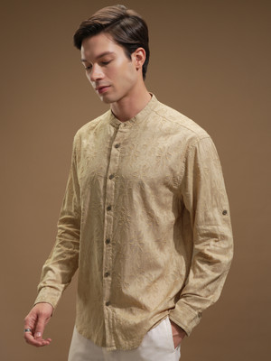 HIGHLANDER Men Self Design Casual Beige Shirt
