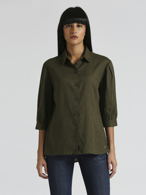Pepe Jeans Women Solid Casual Green Shirt