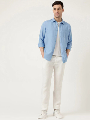 MARKS & SPENCER Men Solid Casual Blue Shirt