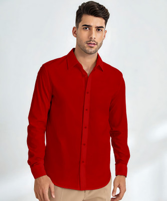 Webric Men Solid Casual Red Shirt