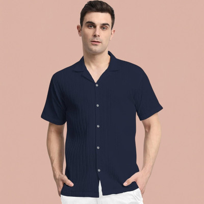 Look Trendy Men Self Design Casual Dark Blue Shirt