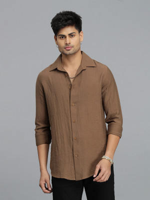 ROOKIES Men Solid Casual Brown Shirt