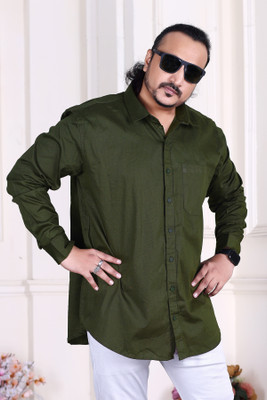 Burly Bloke Men Solid Casual Dark Green Shirt