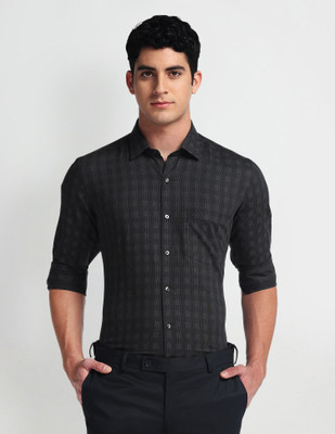 ARROW Men Checkered Formal Black Shirt