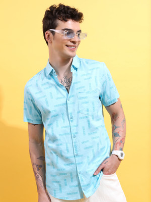 HIGHLANDER Men Printed Casual Blue Shirt