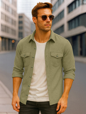 EyeBogler Men Solid Casual Light Green Shirt