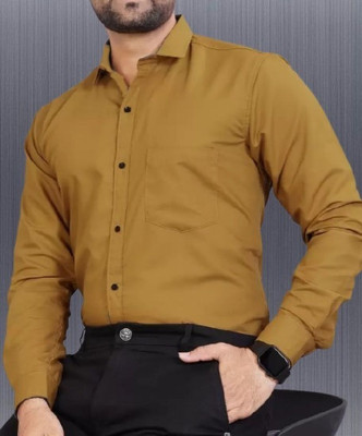 MUMIN Men Solid Formal Yellow Shirt