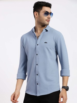 Showoff Men Self Design Casual Blue Shirt