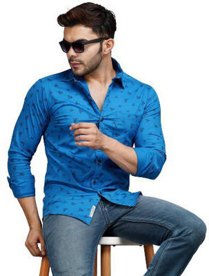 Apuesto Men Printed Casual Blue Shirt