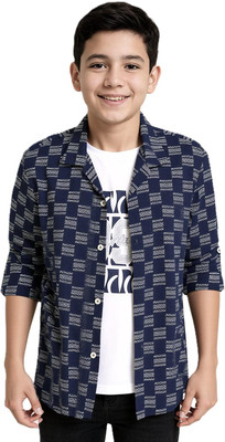 CAVIO Boys Checkered Casual Dark Blue Shirt