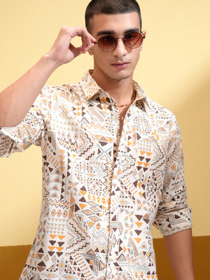 HIGHLANDER Men Printed Casual White Shirt