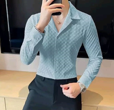 quinlan Men Checkered Casual Blue Shirt