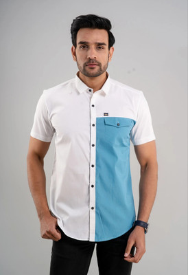 Common Men Men Solid Casual Blue, White Shirt