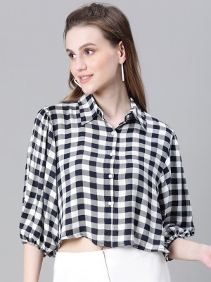 OXOLLOXO Women Checkered Casual White, Black Shirt