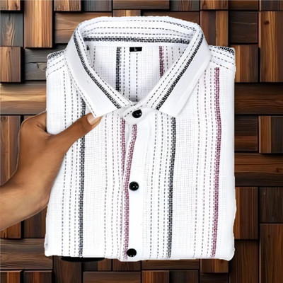 AROBY Men Checkered Casual White Shirt