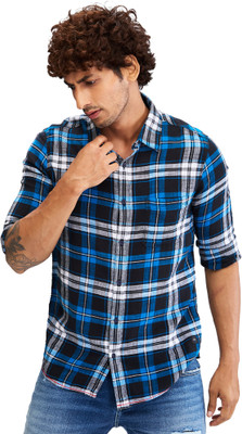 Spykar Men Checkered Casual Blue Shirt