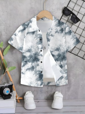 clothbucket Baby Boys Printed, Dyed/Ombre Casual Grey Shirt