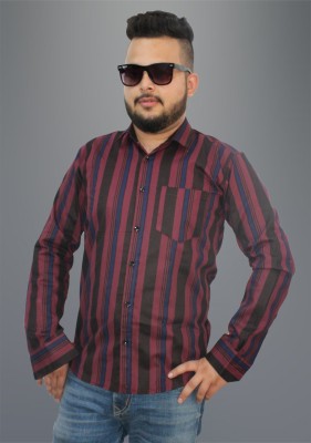 DOMINATE LIFESTYLE Men Striped Casual Maroon Shirt