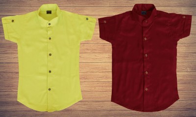 Kuwarshah Boys Solid Casual Light Green, Maroon Shirt(Pack of 2)