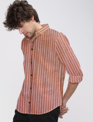 Stellalifestyle Men Striped Casual Beige Shirt