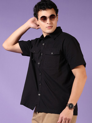 V-MART Men Solid Casual Black Shirt