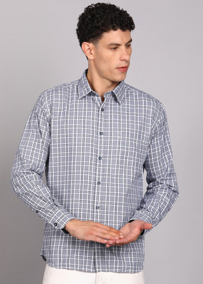 PARX Men Checkered Casual Dark Blue, White Shirt