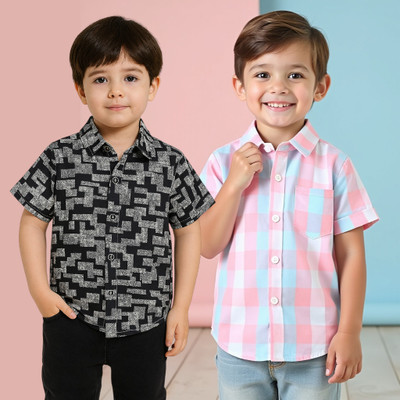 PRAMUKH FASHION HUB Boys Printed Casual Pink Shirt(Pack of 2)