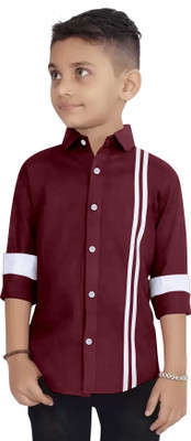 GAZZY CREATION Boys Striped Casual Maroon Shirt
