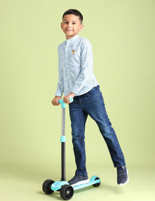 U.S. POLO ASSN. Baby Boys Floral Print Casual Blue Shirt