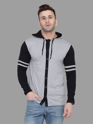 HouseOfCommon Men Solid Casual Grey, Black Shirt