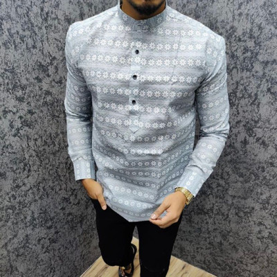 MOSSMOOR Men Solid A-line Kurta(Grey)