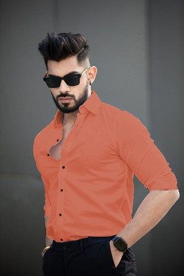METRONAUT Men Solid Casual Orange Shirt