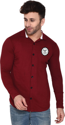 GEUM Men Self Design Casual Maroon Shirt