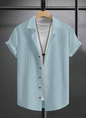 Varni Creation Men Striped Casual Light Blue Shirt