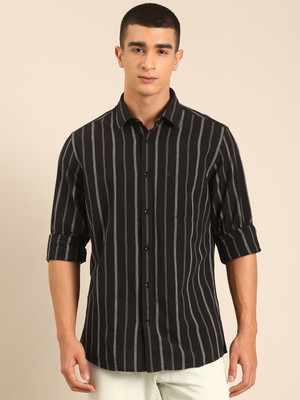 CAVALLO BY LINEN CLUB Men Striped Casual Black Shirt