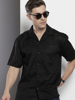 The Indian Garage Co. Men Solid Beach Wear Black Shirt