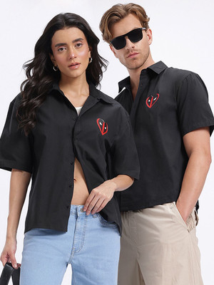 Glitchez Men & Women Printed Casual Black Shirt