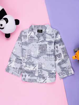 V-MART Baby Boys Printed Casual Grey Shirt