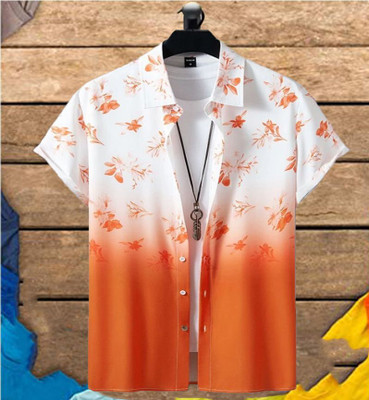 Radha Krishna Fashion Men Printed Casual Orange, White Shirt