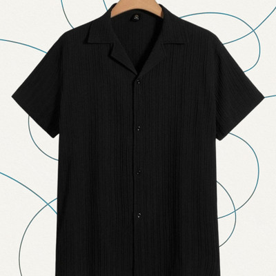 SHIRTWALA Men Self Design Casual Black Shirt