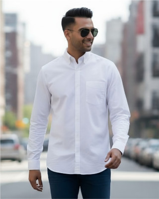 GRT Men Solid Formal White Shirt