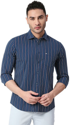 BASICS Men Striped Casual Blue Shirt