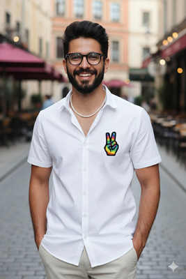 Siya Fashion Men Printed Casual White Shirt