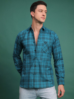 Voroxy Men Checkered Casual Blue Shirt
