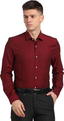 TURTLE Men Self Design Formal Maroon Shirt